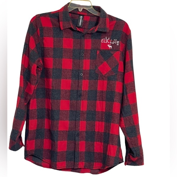 Burnside “Elk Life” red & black flannel shirt. Size Large GUC - Picture 2 of 6